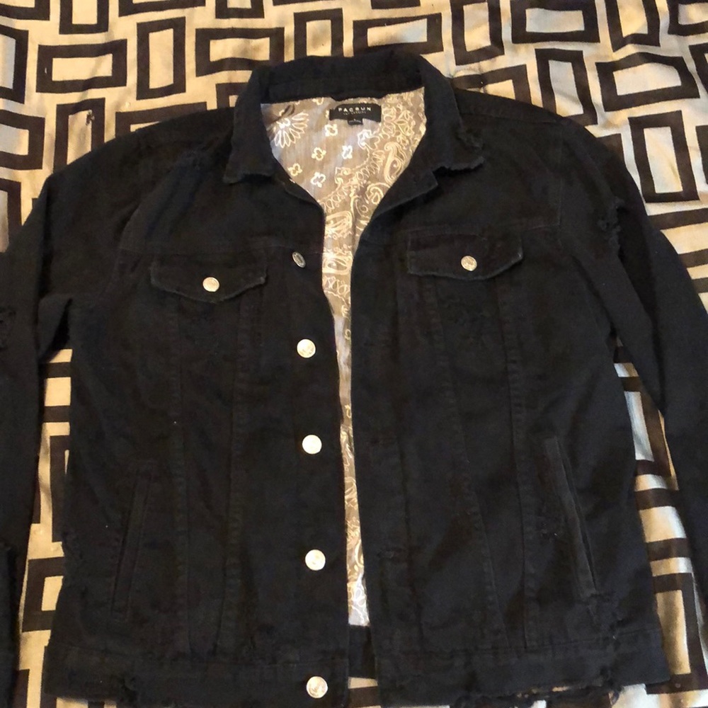 Black distressed denim jacket